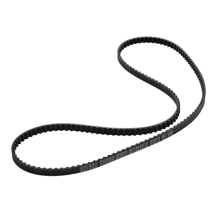 Photograph of a sewing machine drive belt connecting the motor to the handwheel
