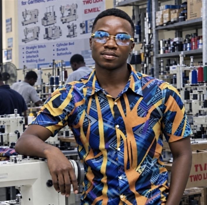 Abraham Adesanya at his sewing machine workshop