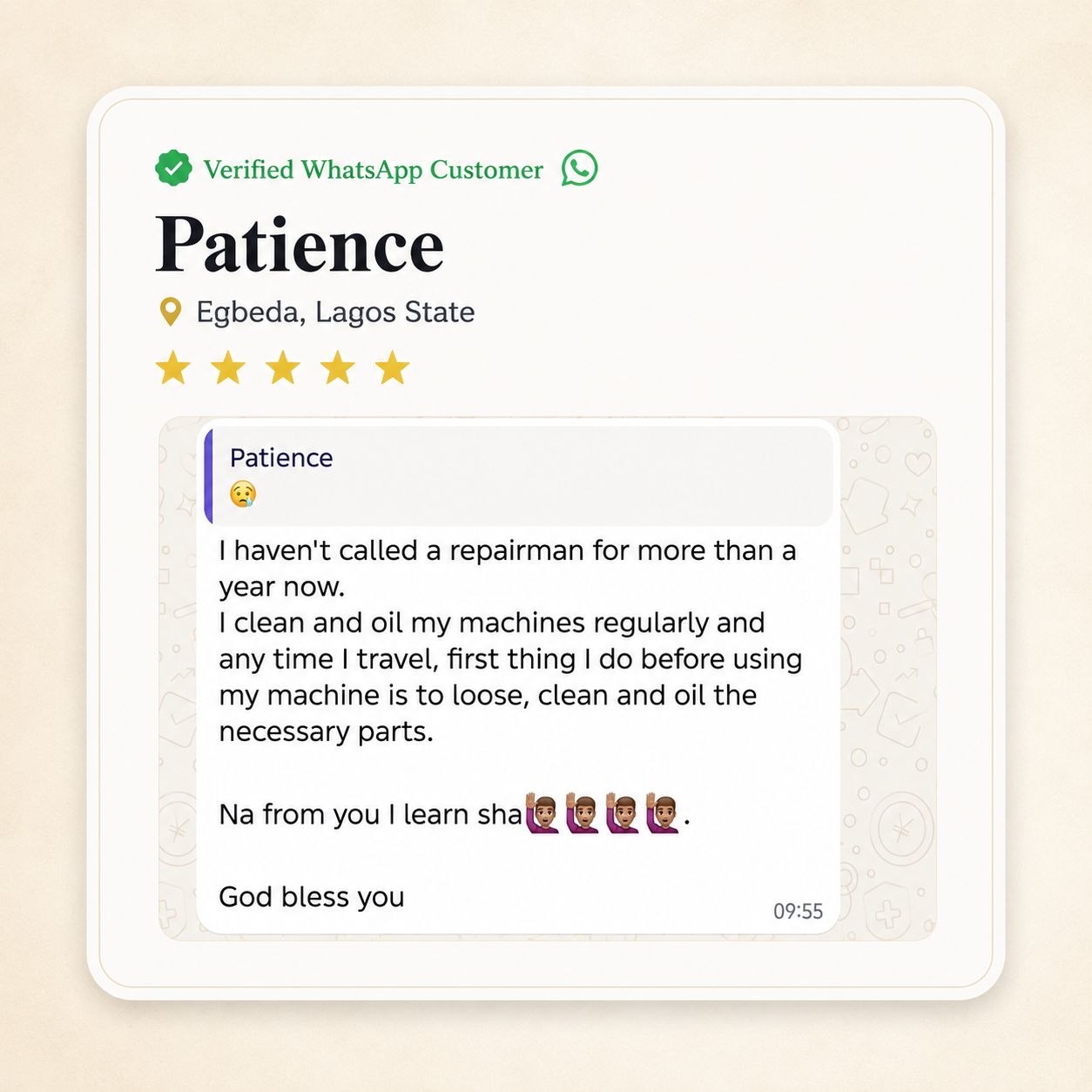WhatsApp testimonial 3