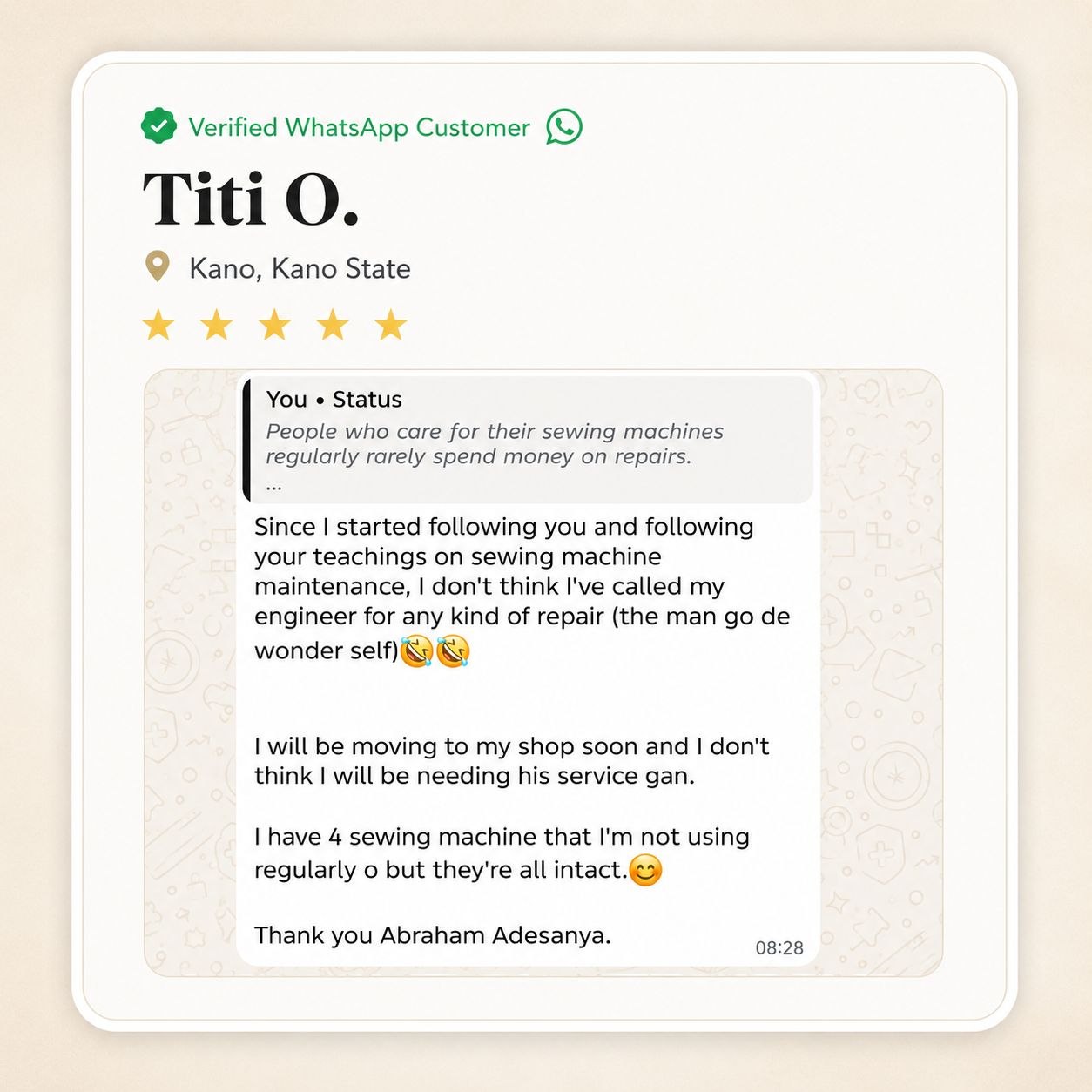 WhatsApp testimonial 4